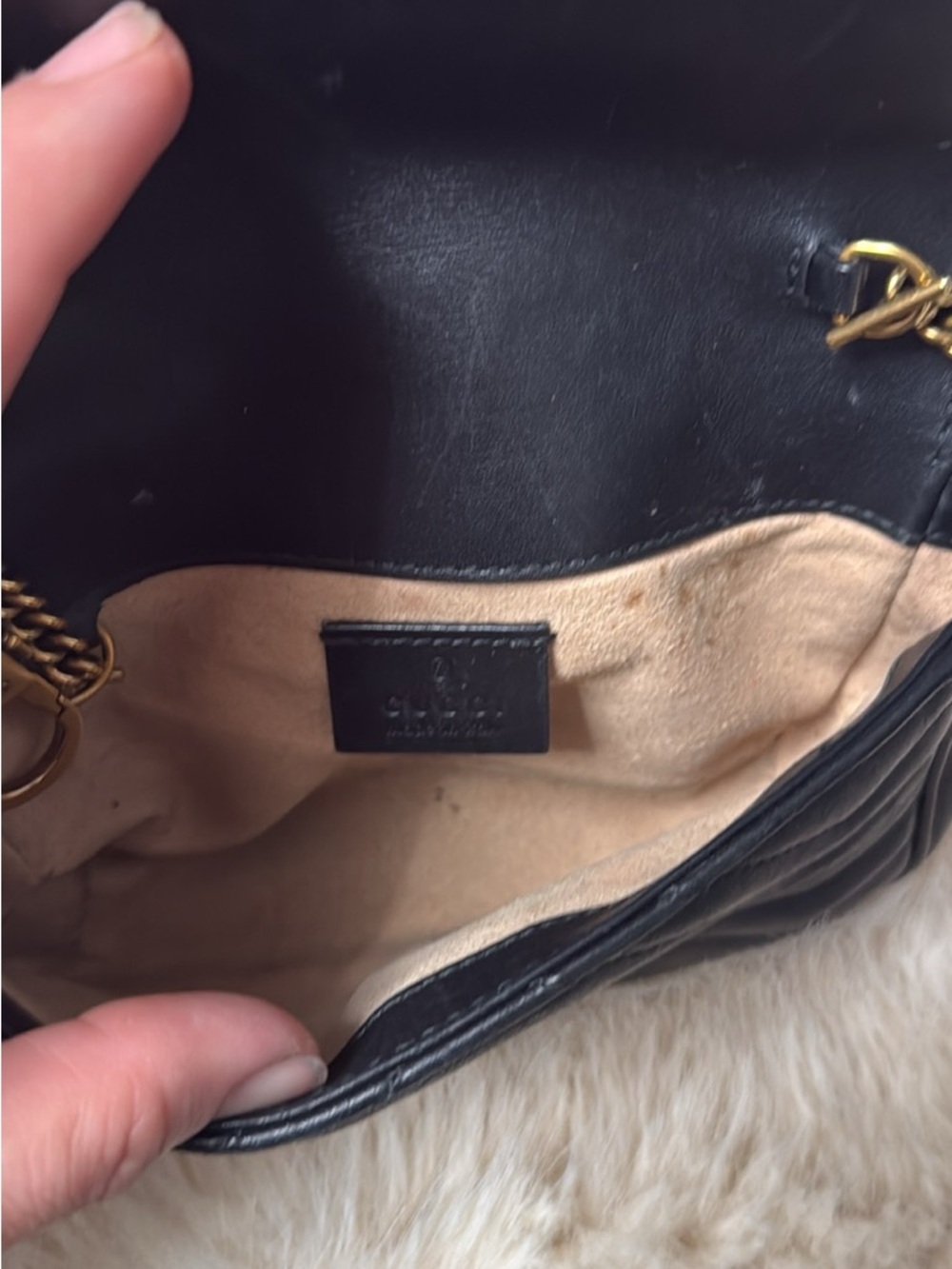 Gucci Black GG Marmont Chevron Mini Bag with Gold Hardware - Picture 4 of 4